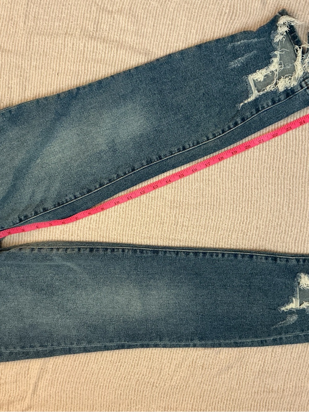 Blank NYC Straight Leg Jeans in Medium Blue with Distressed Hem - Picture 3 of 7
